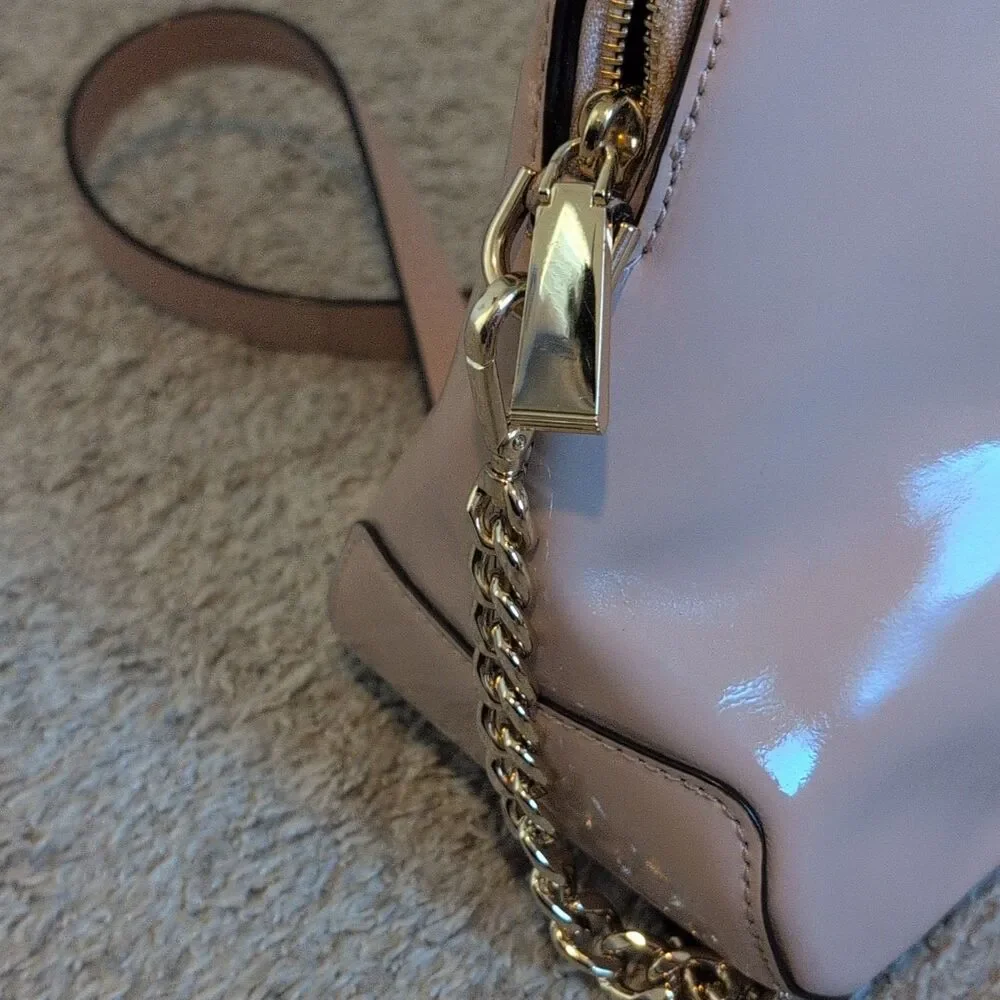 Michael Kors Pink Patent Satchel Top Handle Bag Detachable Chain Strap Zip